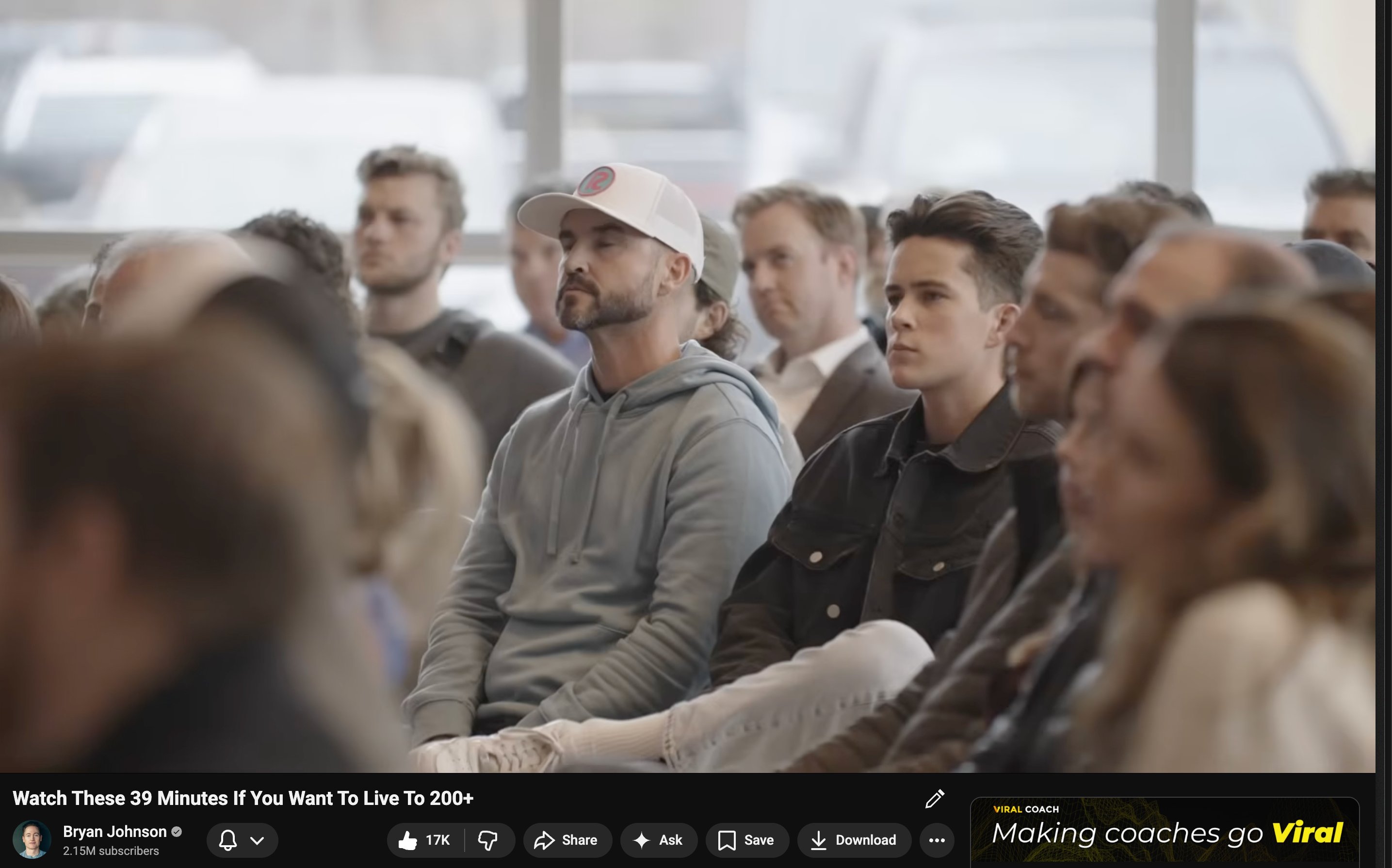 Screenshot of Jaxon in Bryan Johnson's Don't Die conference video on YouTube
